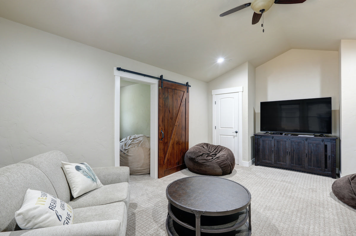 Rustic barndoors for modern farmhouse interior design.