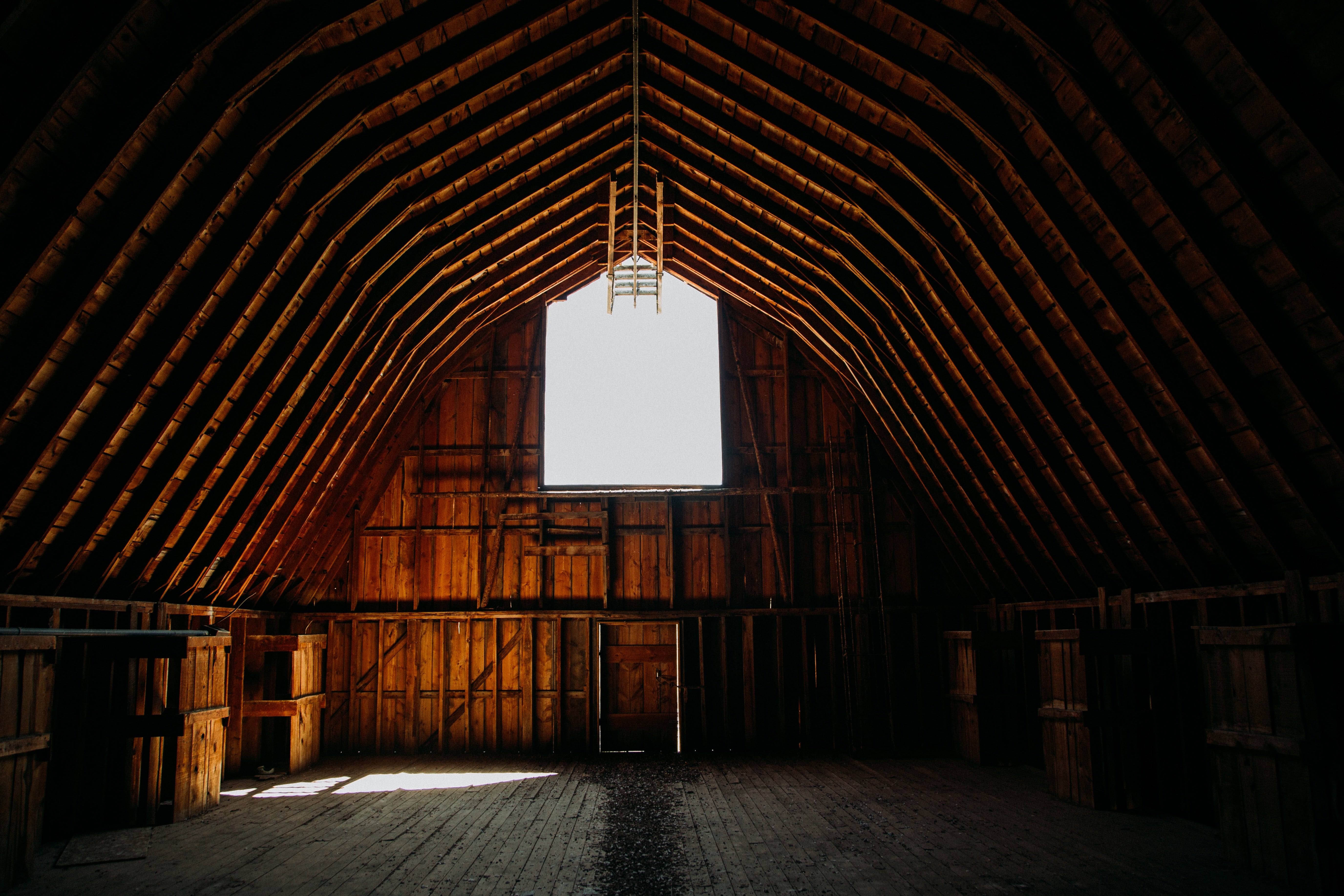 Inside of a vintage wooden barn.