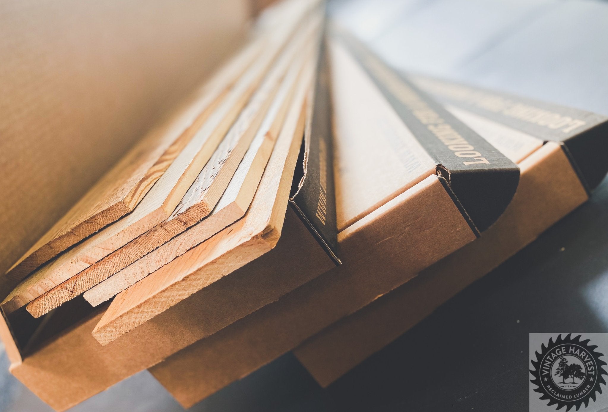 Reclaimed wooden planks for projects.