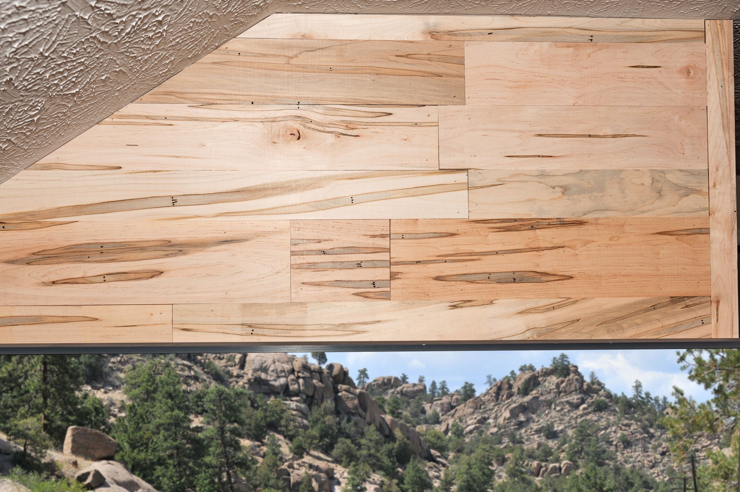 Vintage reclaimed ambrosia maple accent wall.